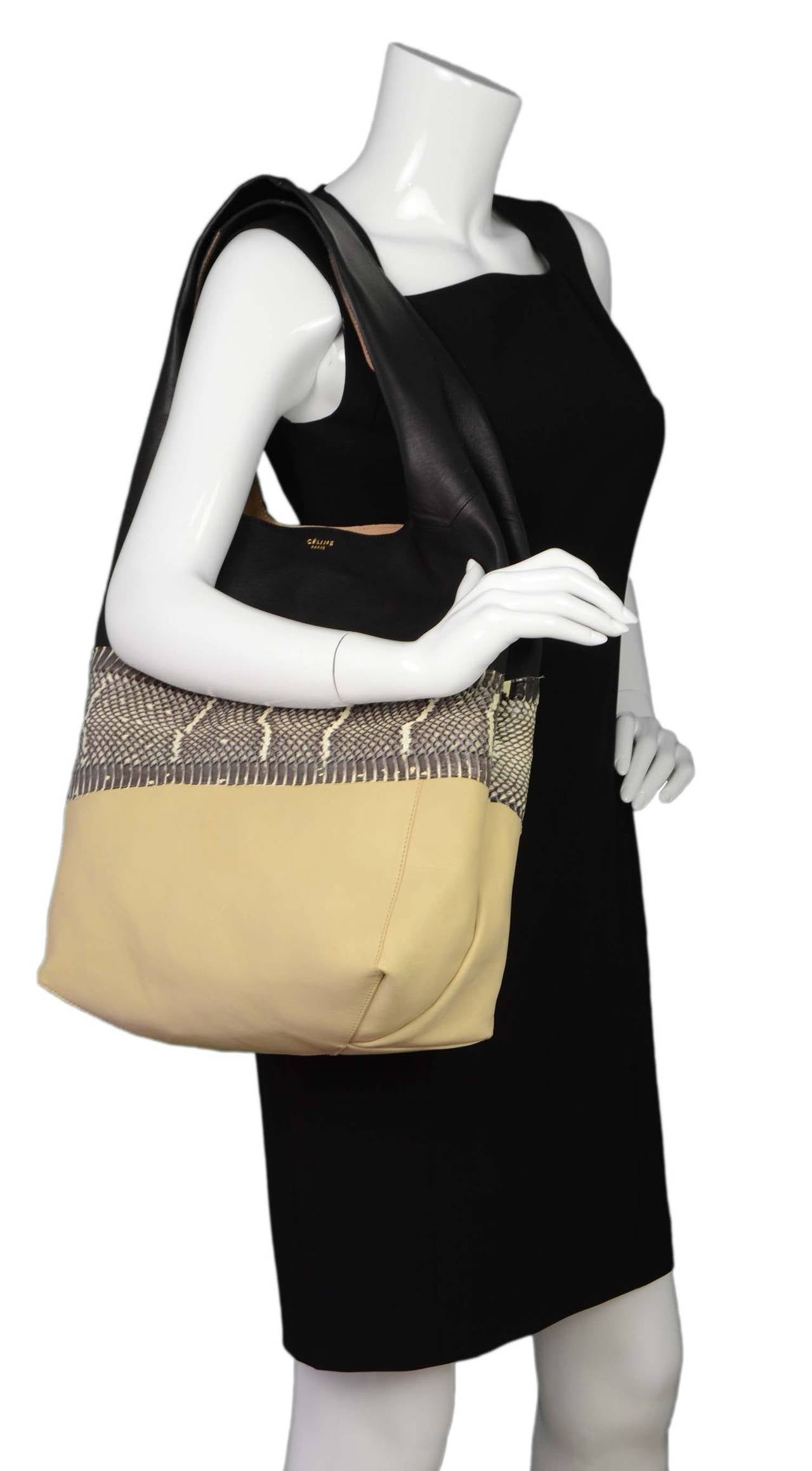 CELINE Black, Snakeskin, & Beige Tricolor Soft Cabas Hobo Bag 3