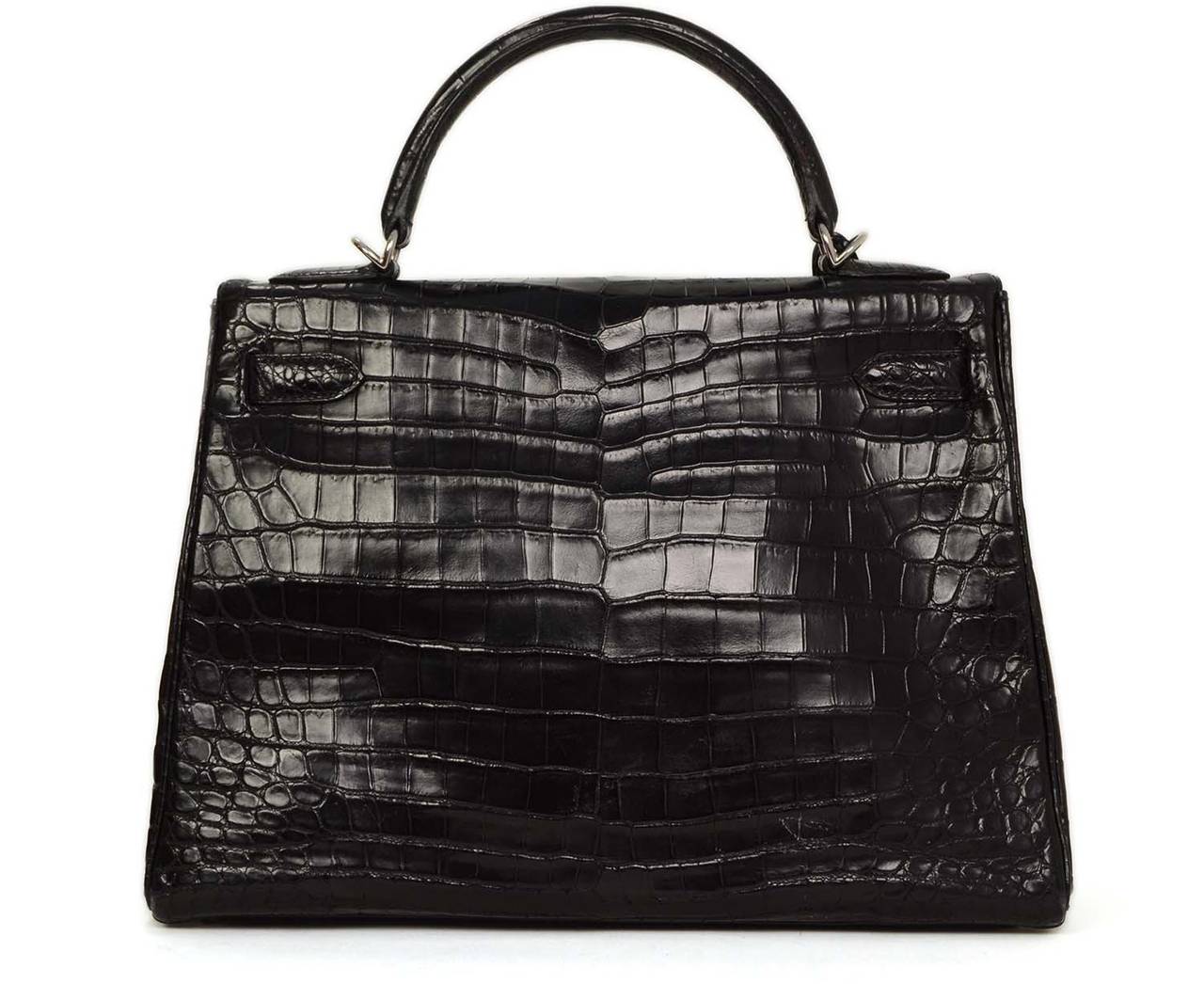 HERMES Black Nilo Crocodile 32cm Kelly Bag PHW In Excellent Condition In New York, NY