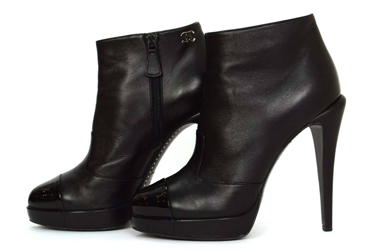 CHANEL Black Leather Platform Ankle Boots sz 39 at 1stDibs