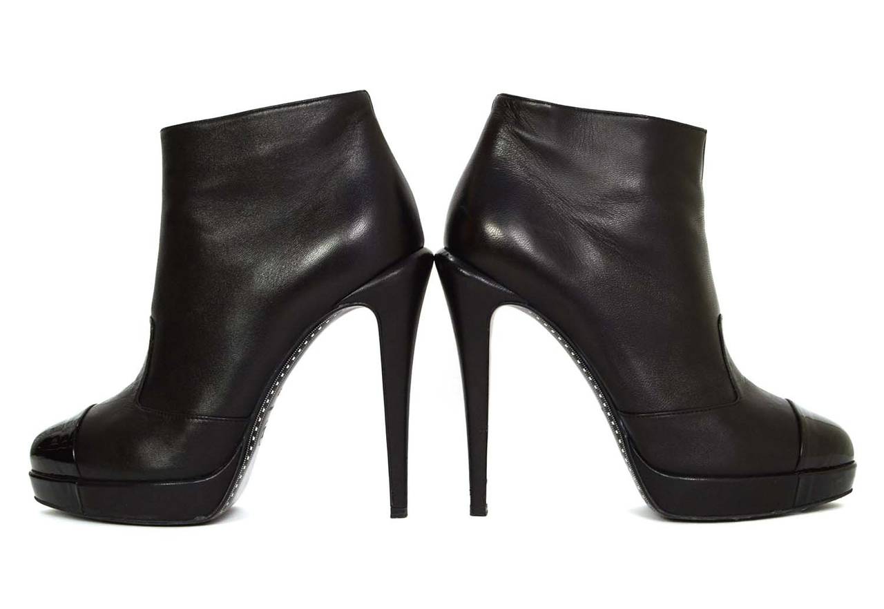 Women's CHANEL Black Leather Platform Ankle Boots sz 39