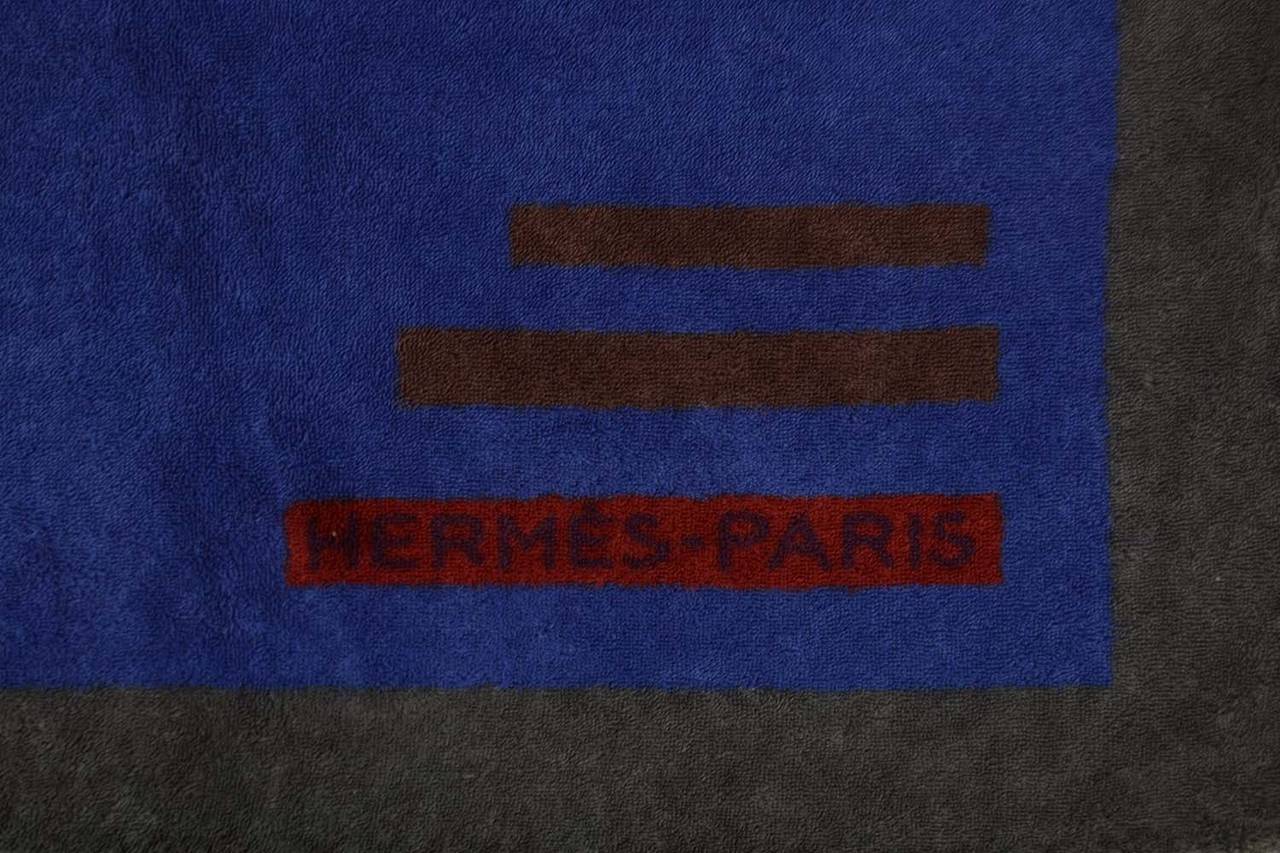 Hermes Purple/Blue/Grey Terry Cloth Beach Towel
Features two kissing panthers on front
Made in: France
Color: Purple, blue, grey, burnt orange, white and brown
Composition: 100% cotton
Lining: None
Retail: $630 + tax
Overall Condition: