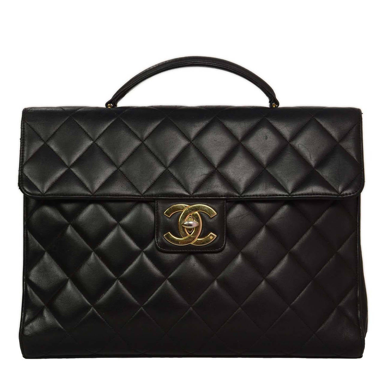CHANEL Vintage 90's Black Quilted Lambskin Attache GHW