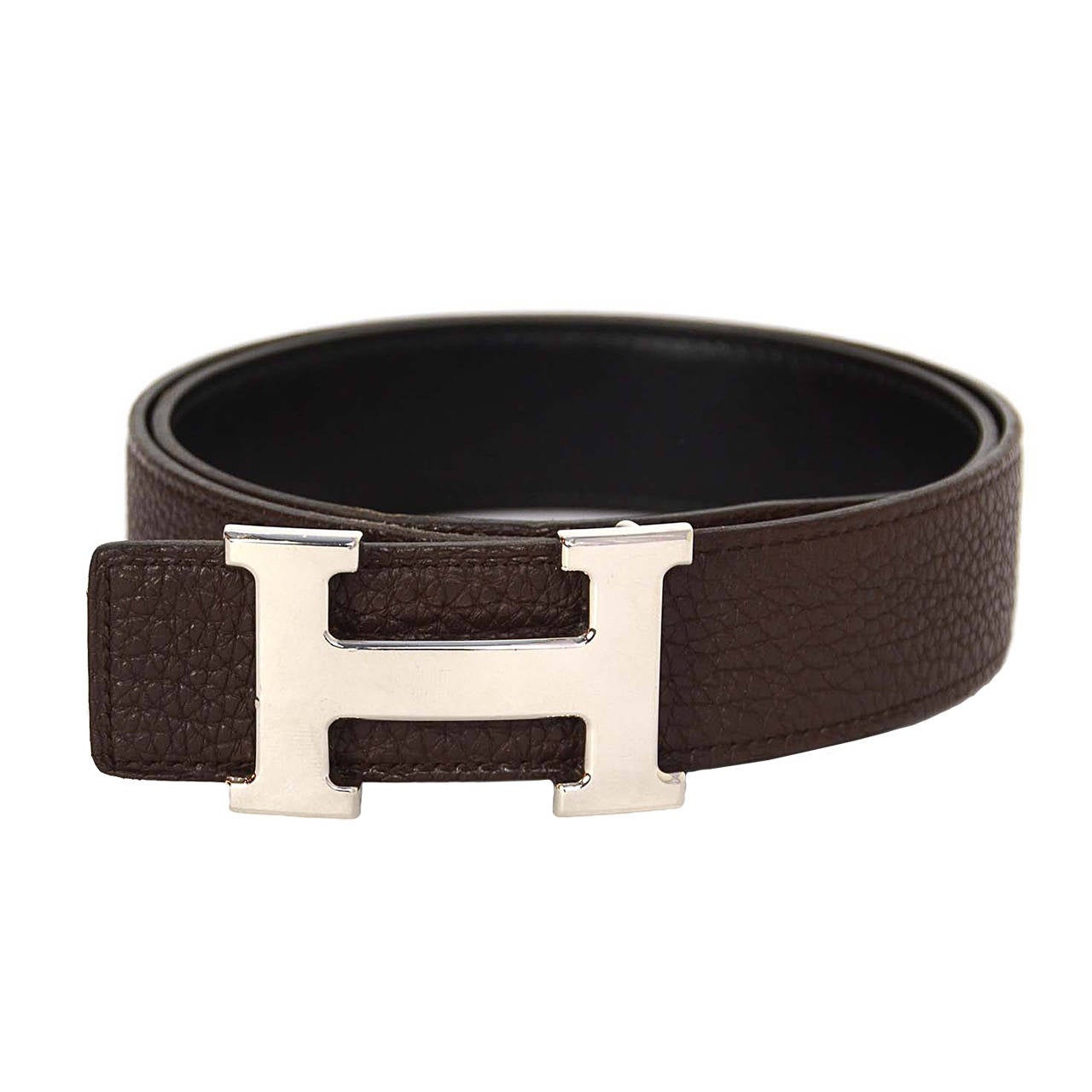 HERMES Black and Brown Leather 32mm H Belt Kit sz 75 PHW For Sale at 1stdibs