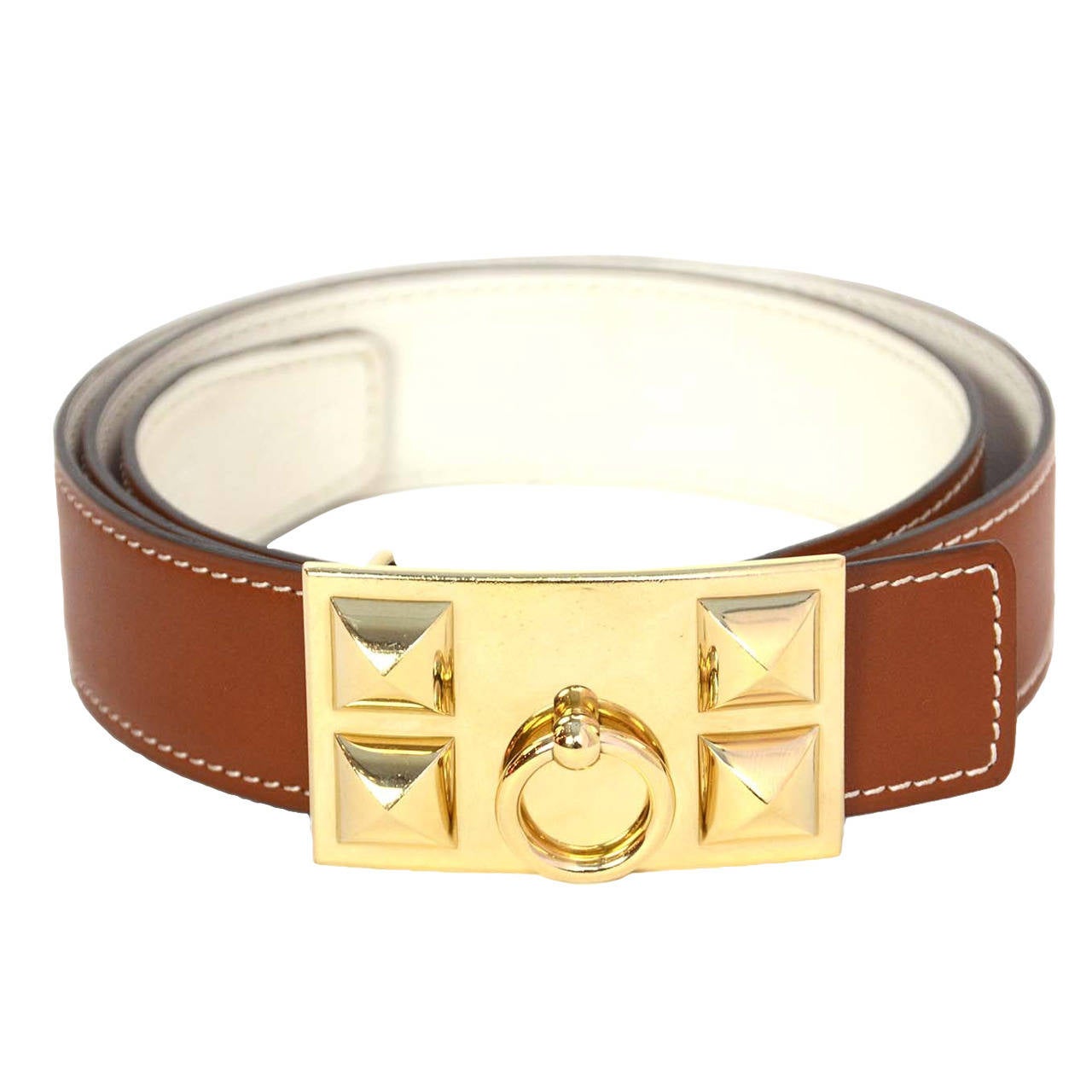 HERMES Tan & White Reversible Collier de Chien CDC Belt Kit sz 80