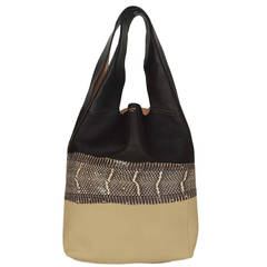 CELINE Black, Snakeskin, & Beige Tricolor Soft Cabas Hobo Bag