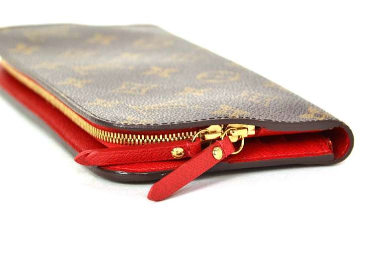 Louis VUITTON LV Monogram Canvas Isolite Long Zipper Wallet Red 100%  Authentic