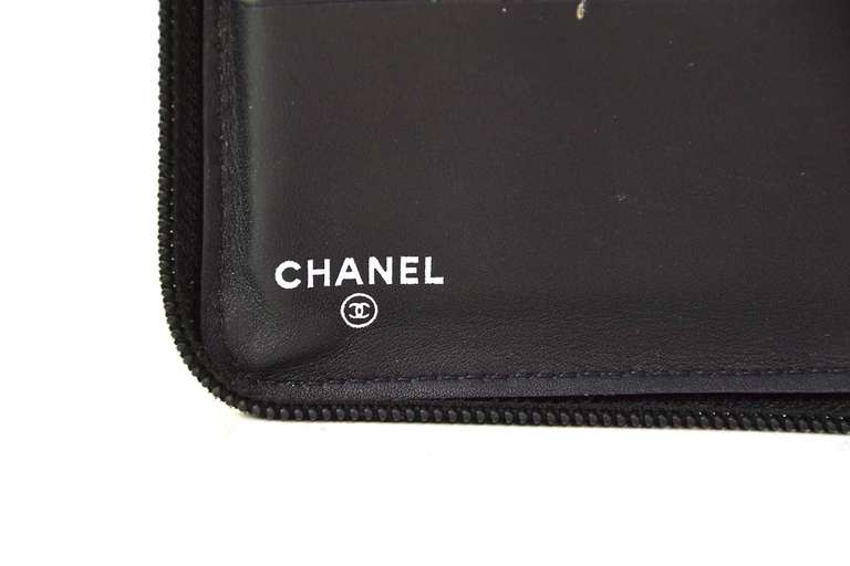 Women's CHANEL Black Quilted Leather Zip Around Travel Wallet W/Passport Holder
