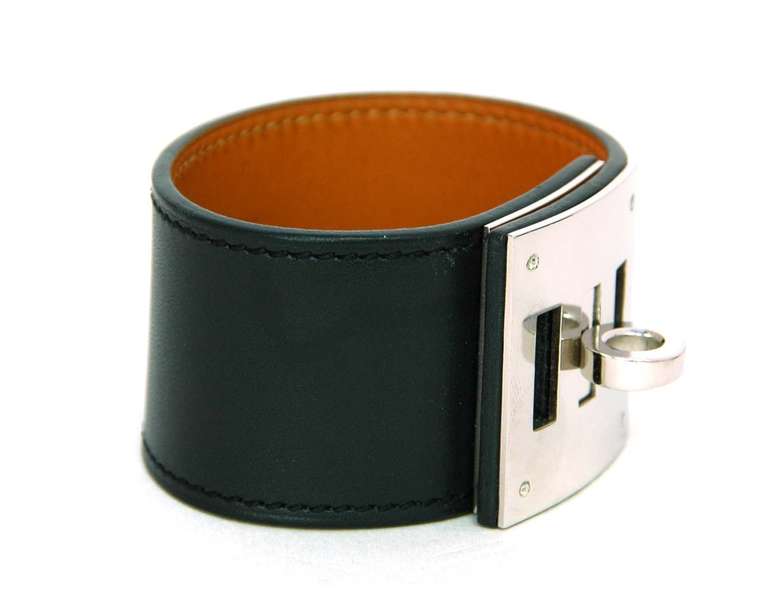 Hermes Black Box Leather CDC Kelly Dog Bracelet Cuff PHW In Excellent Condition In New York, NY