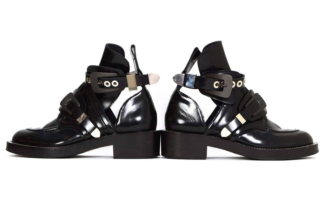 Balenciaga Black Leather Cut-Out Booties sz 39.5 For Sale at 1stdibs