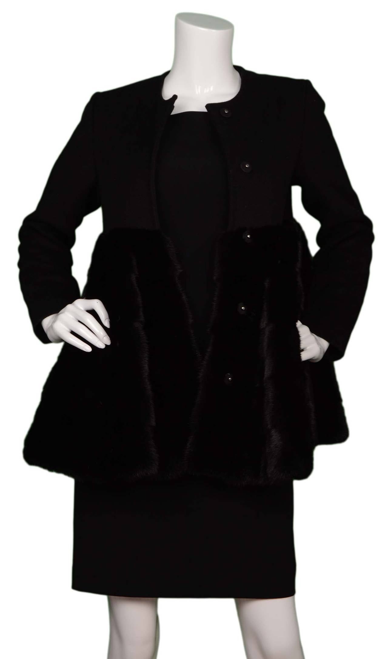 CO COLLECTION Black Wool & Mink Swing Coat sz XS
