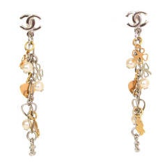 CHANEL Gold/Silver & Pearl Charm Dangle Earrings