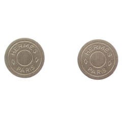 HERMES Silver Disc Clip On Earrings