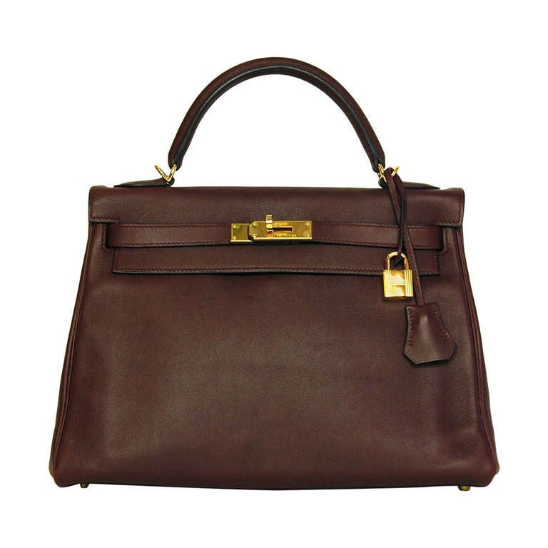 Hermes 2010 Prune Swift Leather 32cm Kelly Bag w. Strap and Gold ...