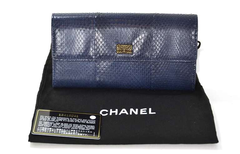 CHANEL Blue Snakeskin Wallet With Classic Bag Charm 6