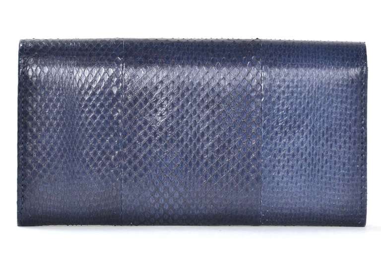 CHANEL Blue Snakeskin Wallet With Classic Bag Charm In New Condition In New York, NY