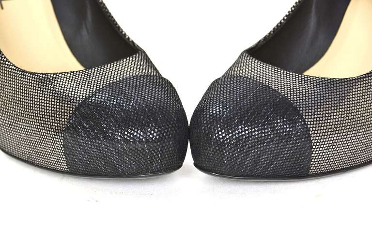 CHANEL Black/Pewter Glitter Pump Shoes-Sz 8.5 1