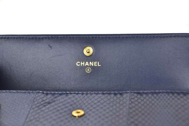 CHANEL Blue Snakeskin Wallet With Classic Bag Charm 3