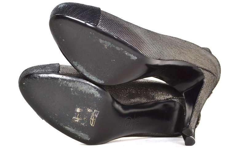 CHANEL Black/Pewter Glitter Pump Shoes-Sz 8.5 4