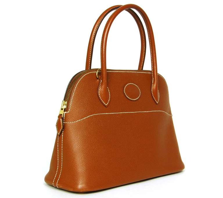 Hermes Tan Epsom Leather 25cm Mini Bolide Bag With Strap In Good Condition In New York, NY