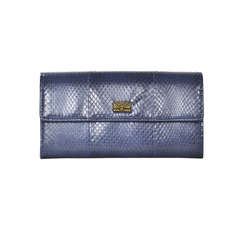 CHANEL Blue Snakeskin Wallet With Classic Bag Charm