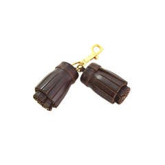 LOUIS VUITTON Brown Leather Double Tassel Bag/Key Charm