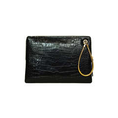 Lanvin XL Black Embossed Crocodile Zipper Clutch Wristlet Bag - Rt. $990