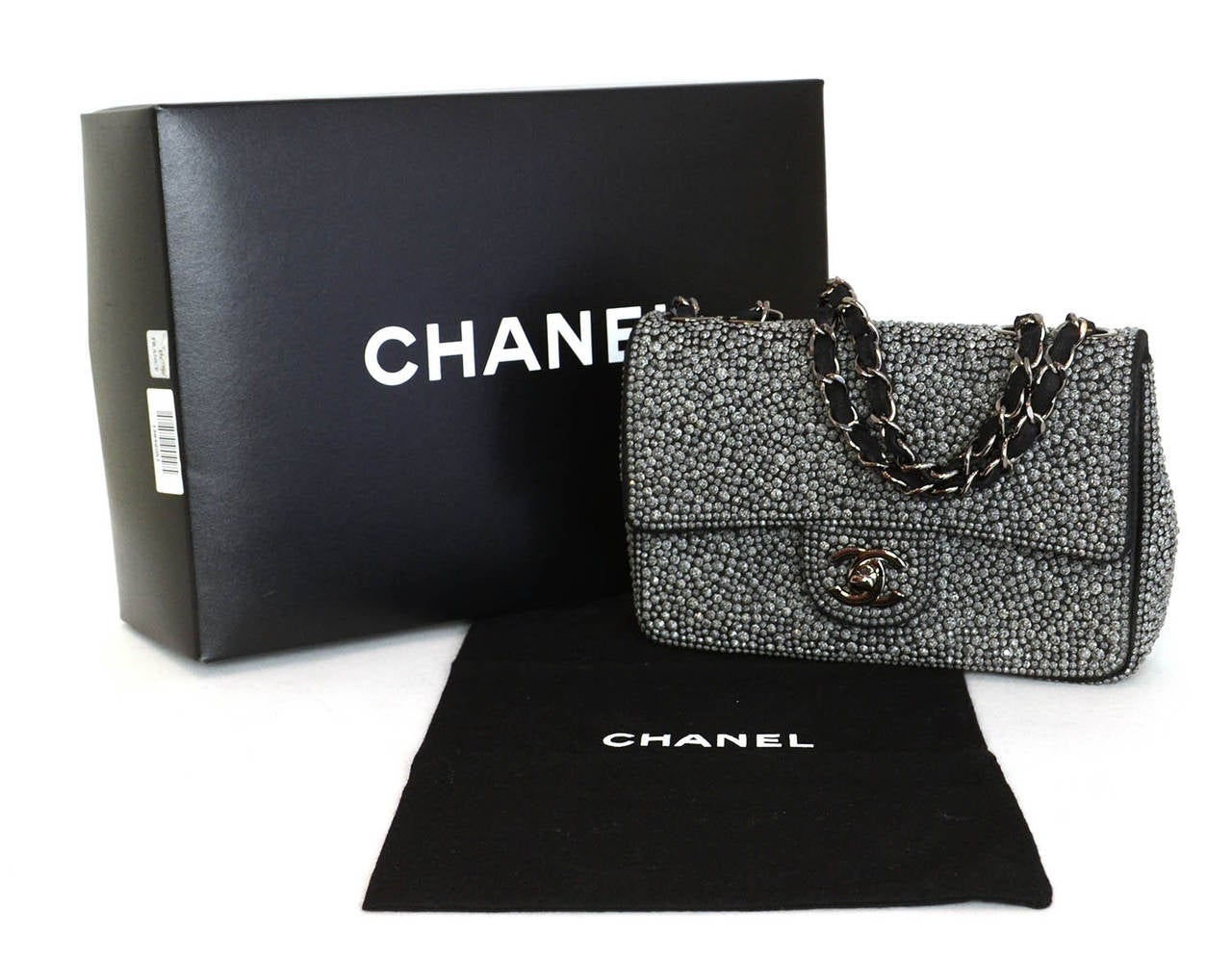 CHANEL 2014 Dark Grey Crystal Mini Classic Flap Evening Bag 3