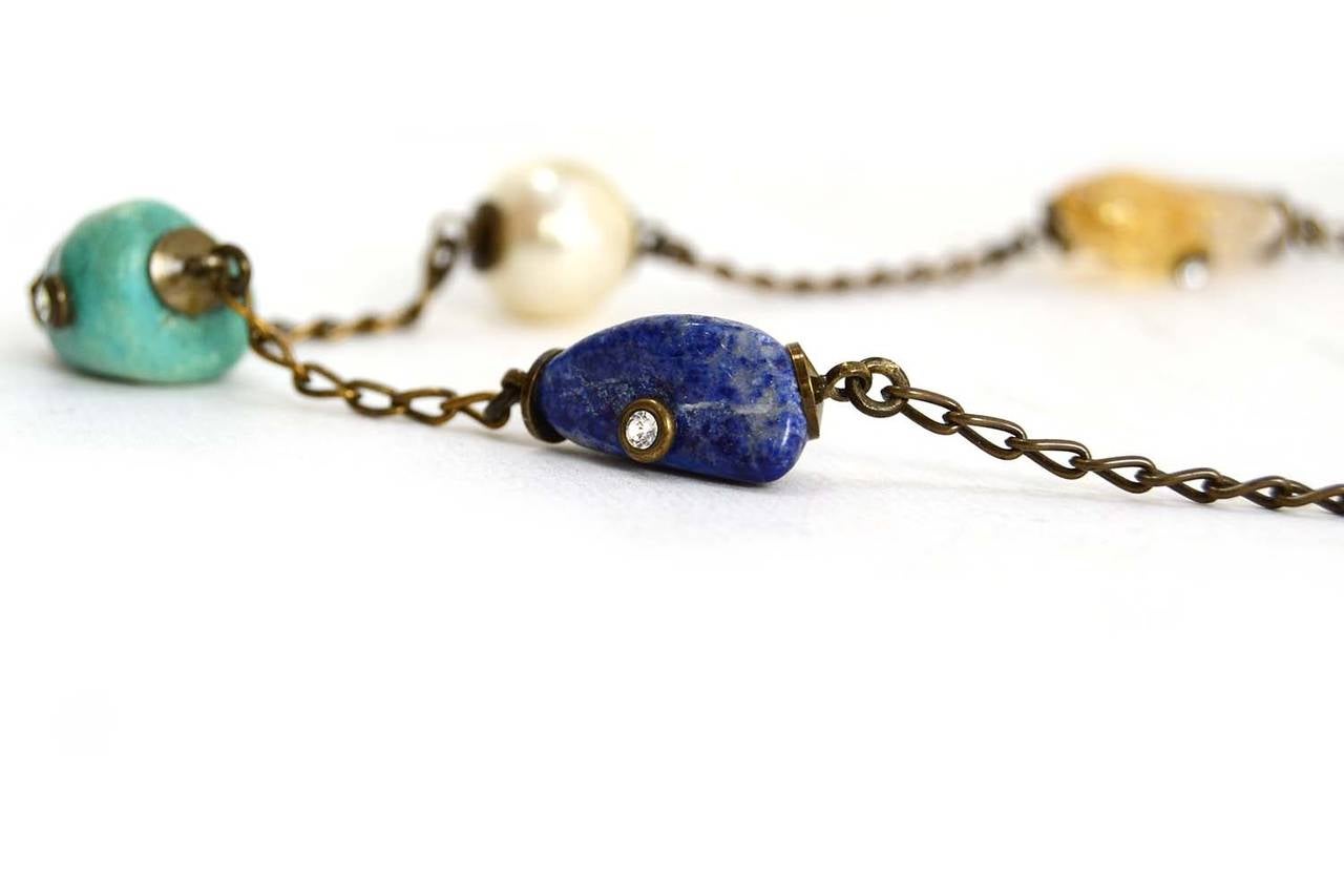 CHANEL Vintage '97 Brass & Multi-Colored Stone Necklace In Excellent Condition In New York, NY