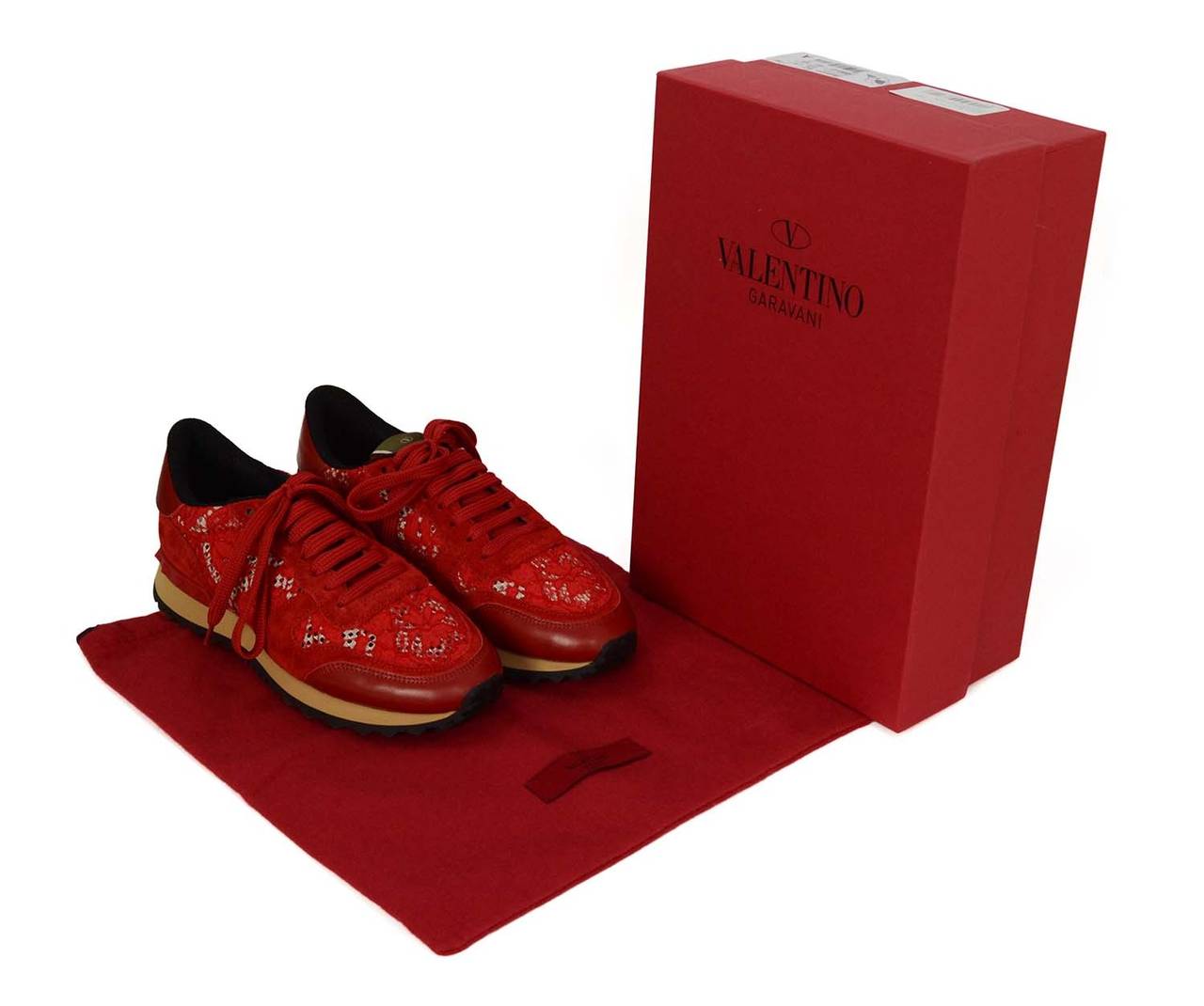 VALENTINO Red Suede & Lace Sneakers sz 36.5 3