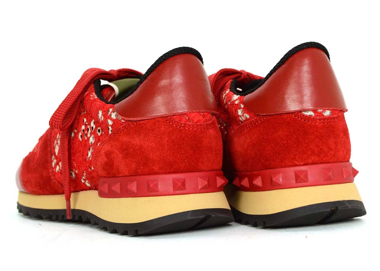Women's VALENTINO Red Suede & Lace Sneakers sz 36.5