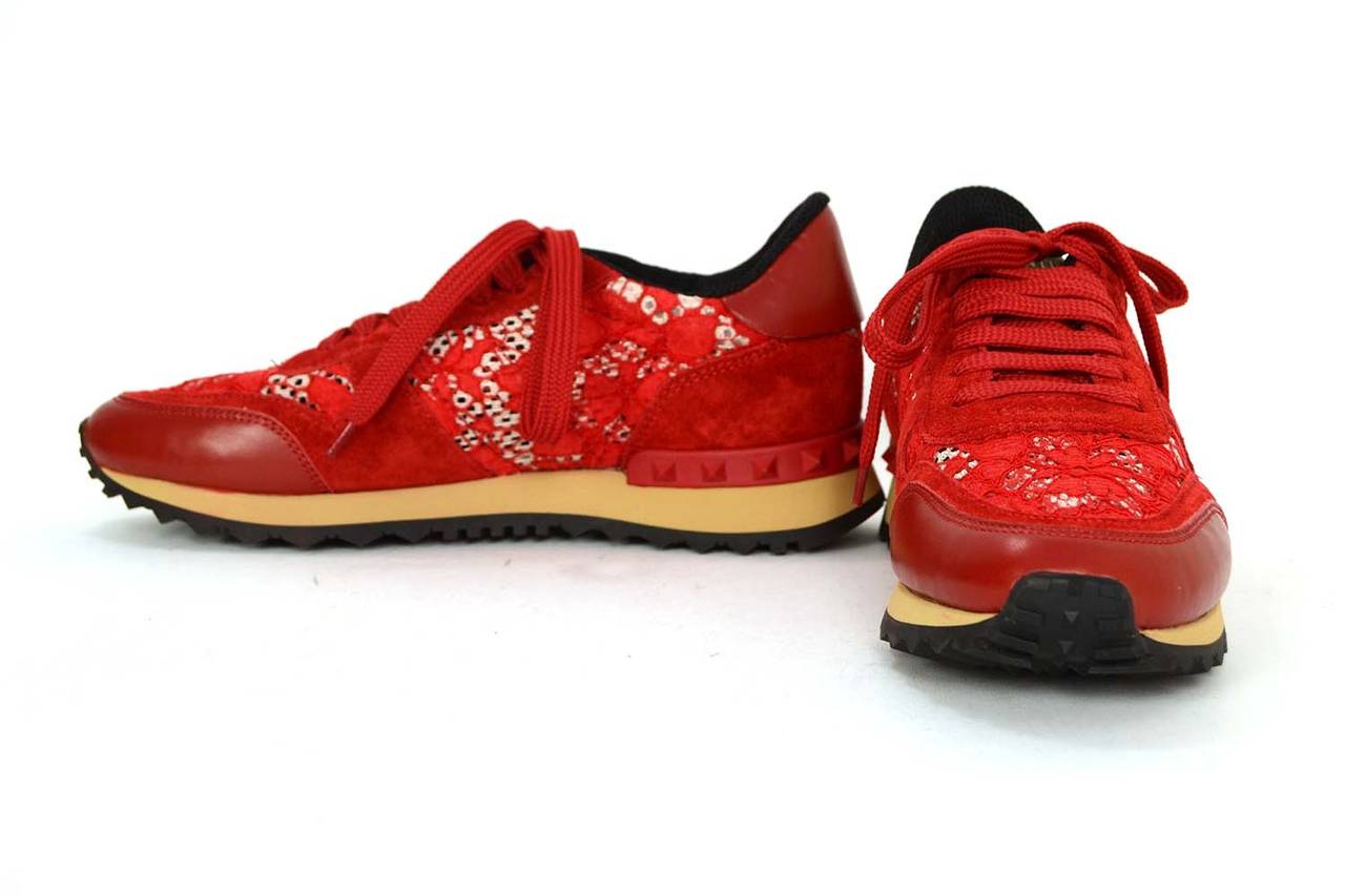 VALENTINO Red Suede & Lace Sneakers sz 36.5 1