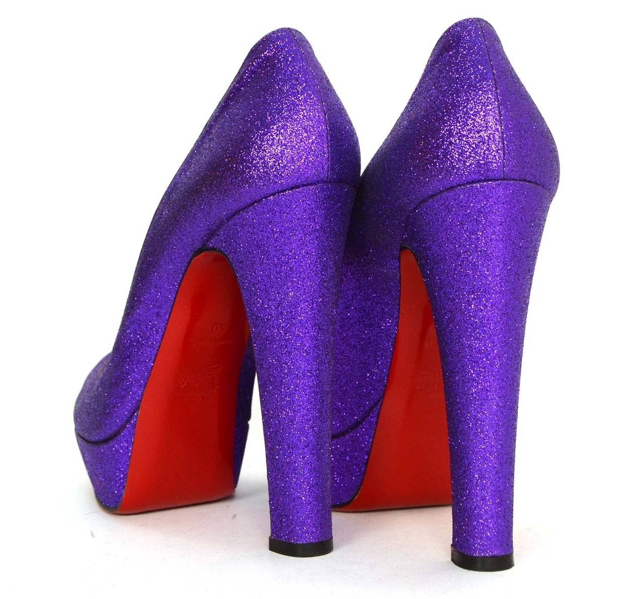 Women's CHRISTIAN LOUBOUTIN Purple Glitter Platform Peep-Toe Pumps sz 40
