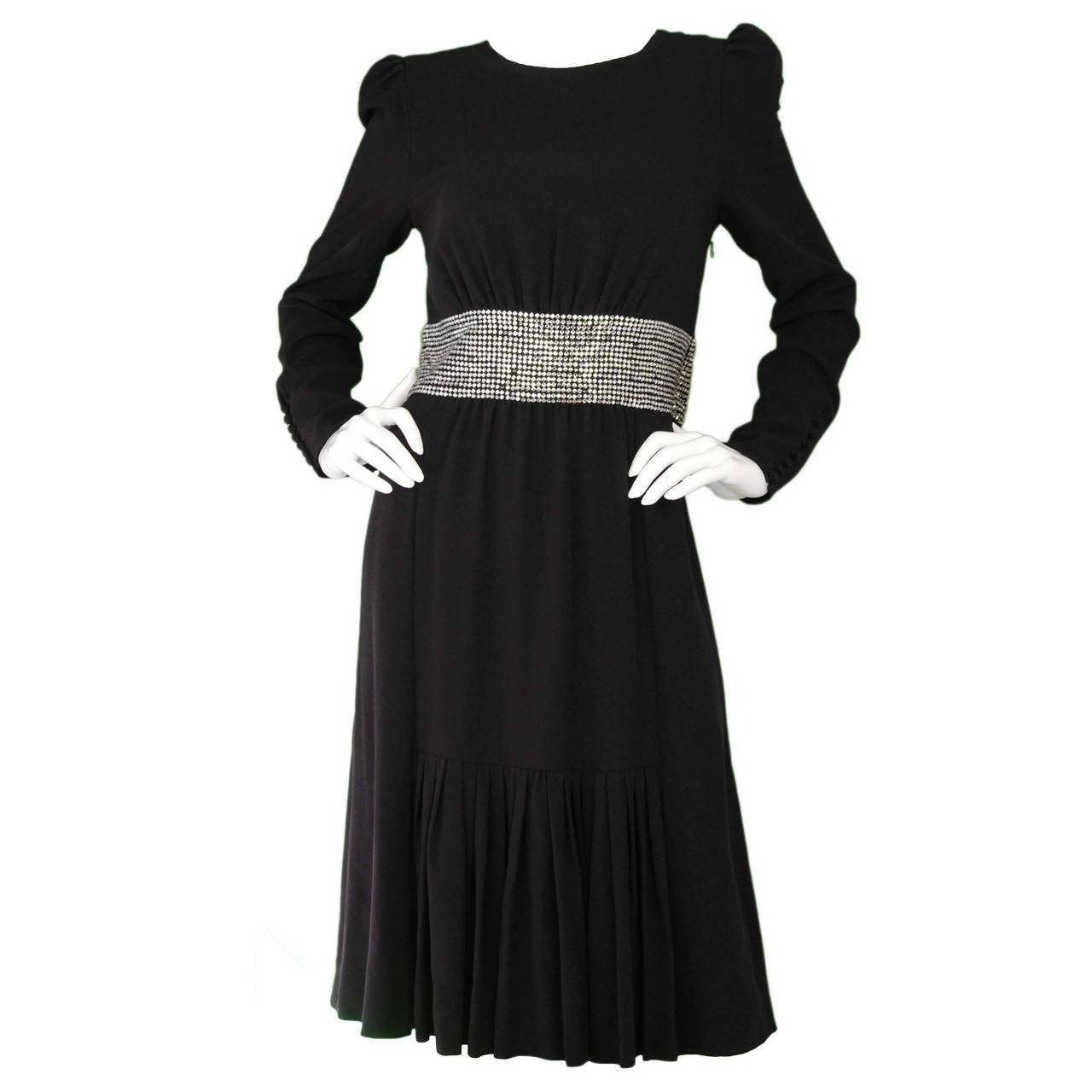 CHLOE Black & Rhinestone Long Sleeve Cocktail Dress sz 38 RT. $3, 495