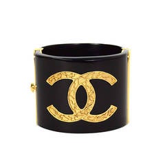 CHANEL Black Resin & Goldtone Cuff Bracelet