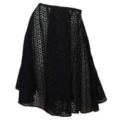 ALAIA Black Eyelet Flare Wrap Skirt