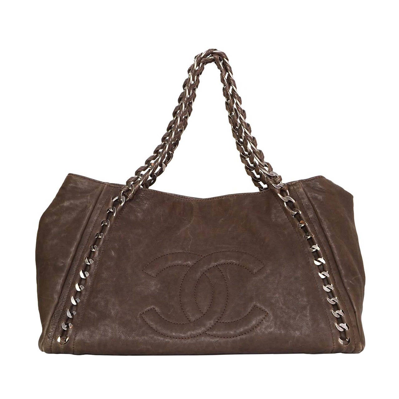 CHANEL Brown Distressed Leather Tote Bag SHW at 1stdibs