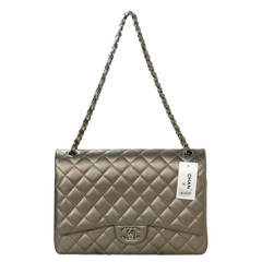 CHANEL 2013 Pewter Lambskin Double Flap Quilted Maxi Bag RHW rt $6, 000