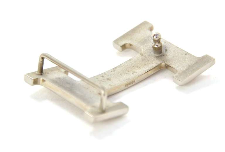 HERMES Palladium Silver GUILLOCHE H Belt Buckle