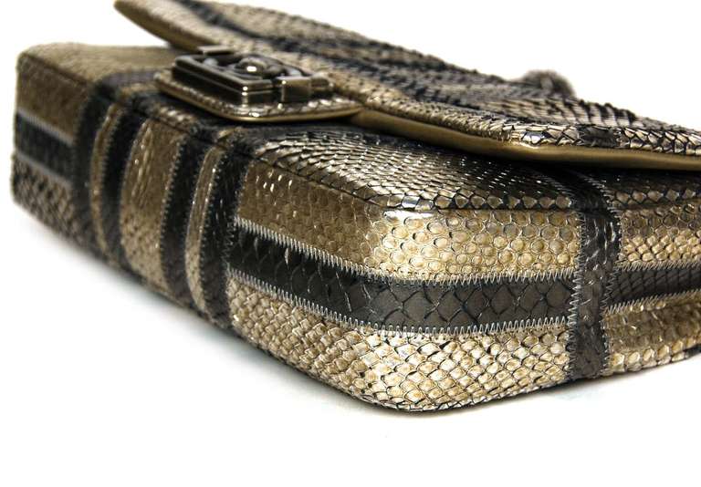 Chanel Pewter Metallic Python Paris/Bombay Classic Flap Bag $8700 In Excellent Condition In New York, NY