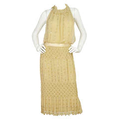 OSCAR DE LA RENTA NWT Tan Silk Sleeveless Dress W/Sequins And Beads Rt. $5, 300
