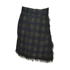 CHANEL Navy/Grey Wool Wrap Skirt W/Fringe Trim Sz 4