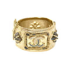 CHANEL Goldtone Cuff With CC And Stones