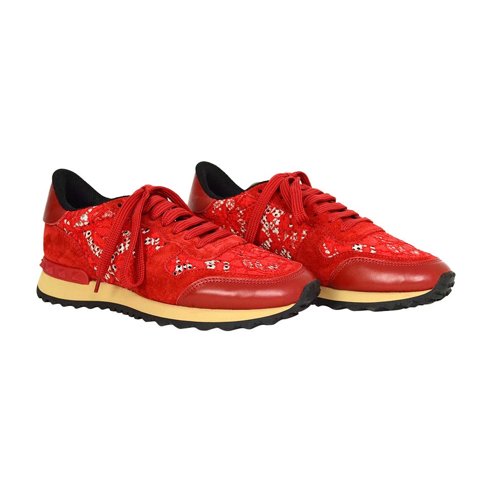 VALENTINO Red Suede & Lace Sneakers sz 36.5
