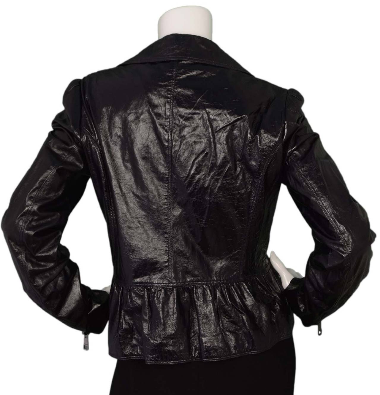 BURBERRY Black Patent Motorcyle Jacket sz 10 rt. $1, 795 In Excellent Condition In New York, NY