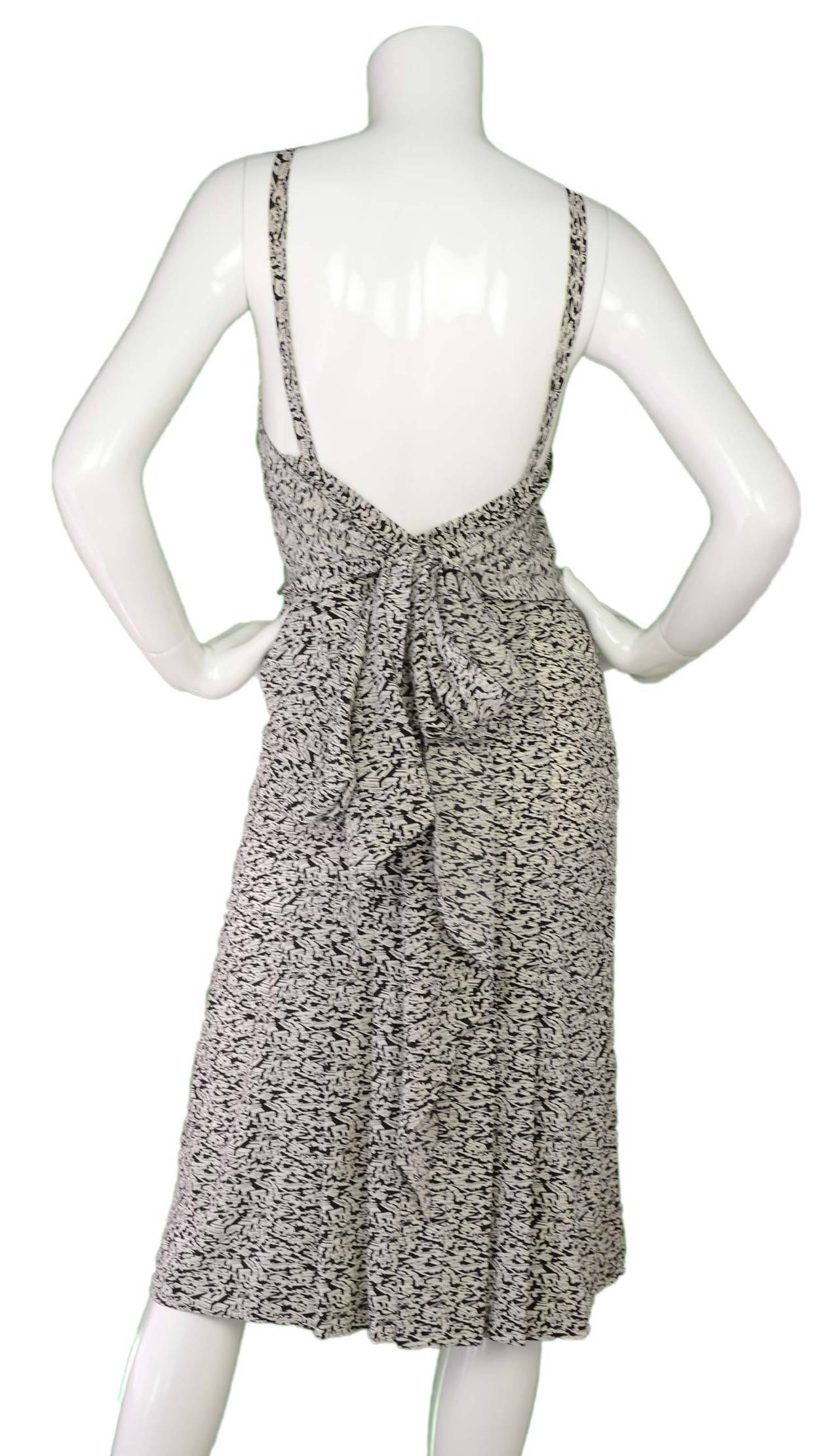Gray CHANEL Black & White Silk Pleated Button Back Dress sz 38