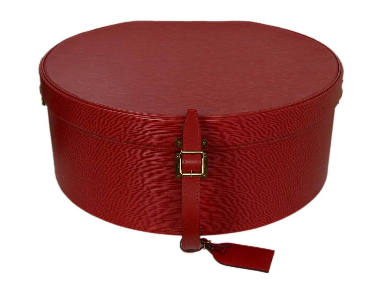 LOUIS VUITTON Vintage '96 Red Epi Hat Box GHW In Excellent Condition In New York, NY