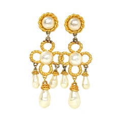 CHANEL Vintage 1970s-1980s Large Pearl and Gold Chandelier Earrings