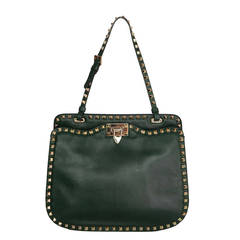 VALENTINO Emerald Leather Rockstud Single Handle Bag SHW
