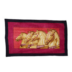 HERMES Red & Navy Cotton Horse Print Towel