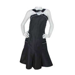 CHANEL Black Strappy Dress With Pearl Trim